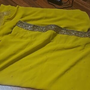 Yellow Green Sari with Gold Embellishments Vintage